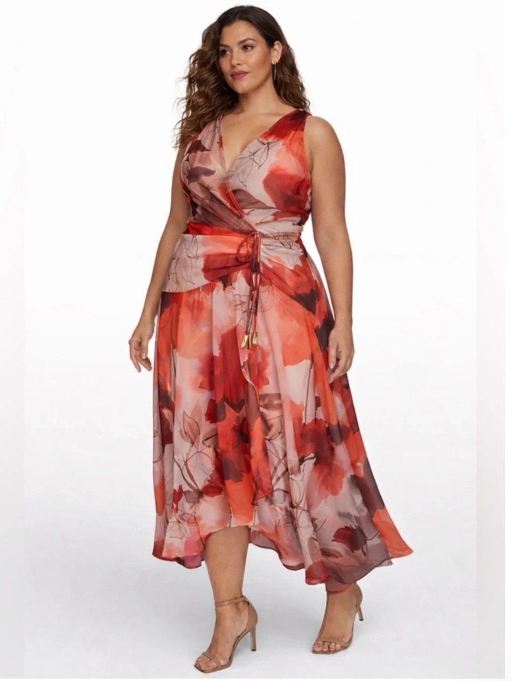 Dillards - Donna Karan Floral Wrap Midi Dress (US 24)